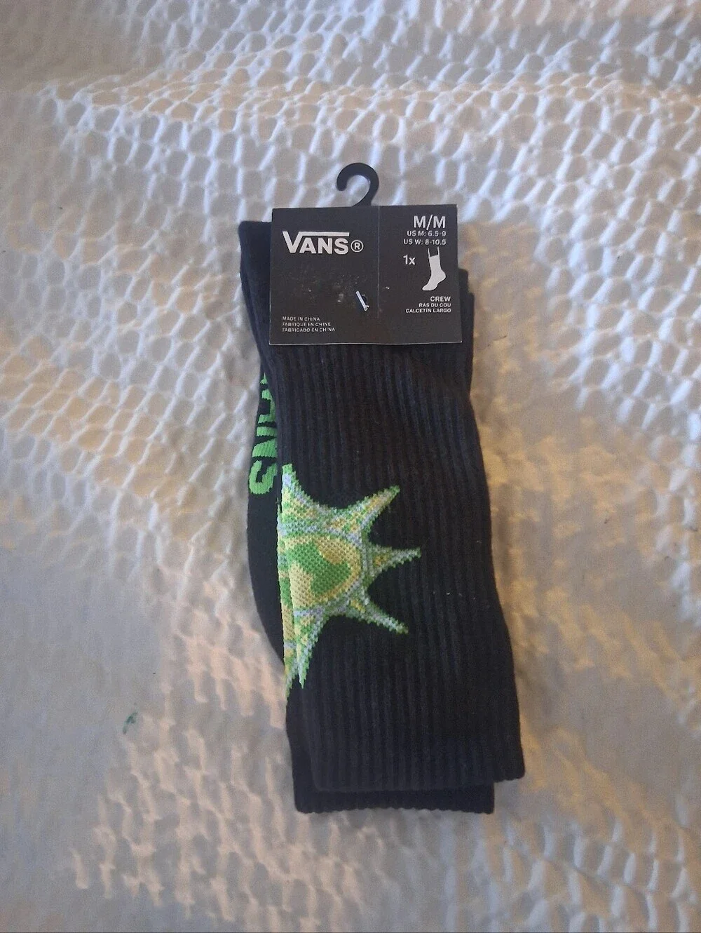 Vans Black Crew Socks with Green Star Graphic